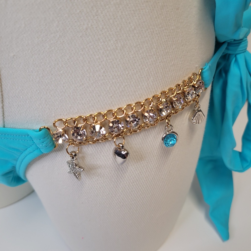 Stunning Turquoise Jeweled Bikini Starfish Charm Two Piece New - Picture 6 of 10